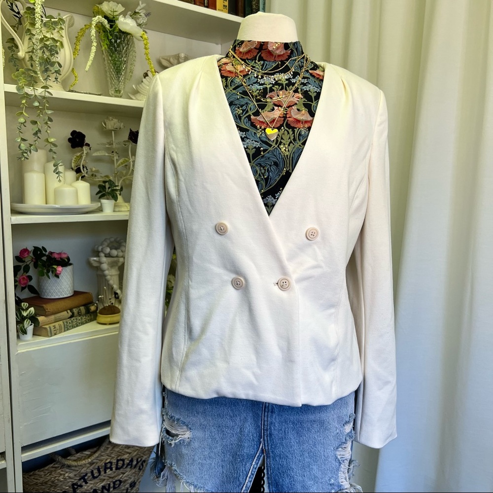 Anthropologie White Double Breasted Blazer